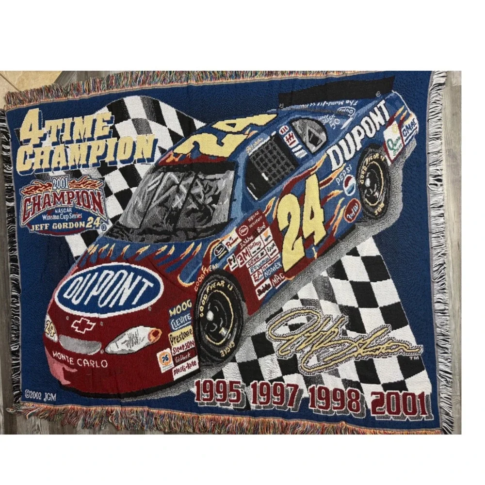 Vintage 2002 Jeff Gordon 4 Time NASCAR Champion Woven Tapestry Throw Blanket 24